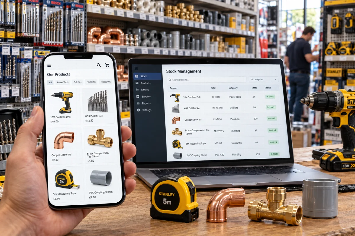 Ilustración conceptual: Inventario y tienda online conectados