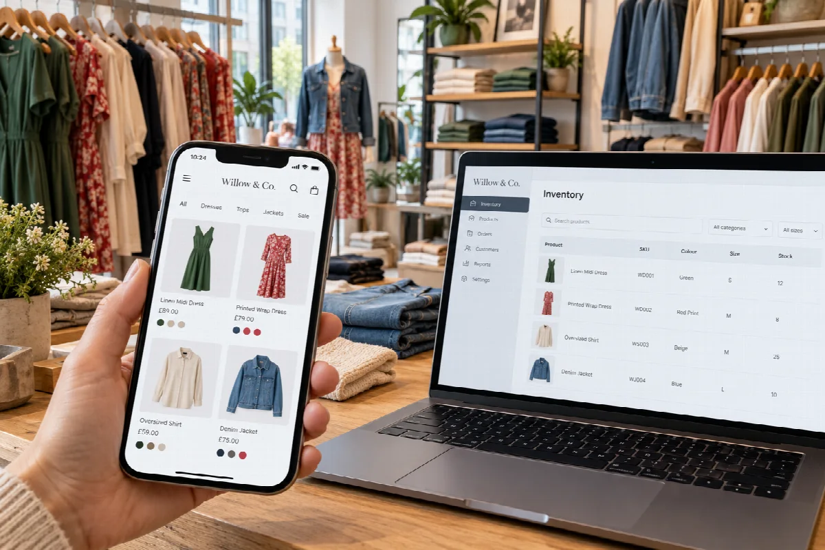 Ilustración conceptual: Inventario y tienda online conectados